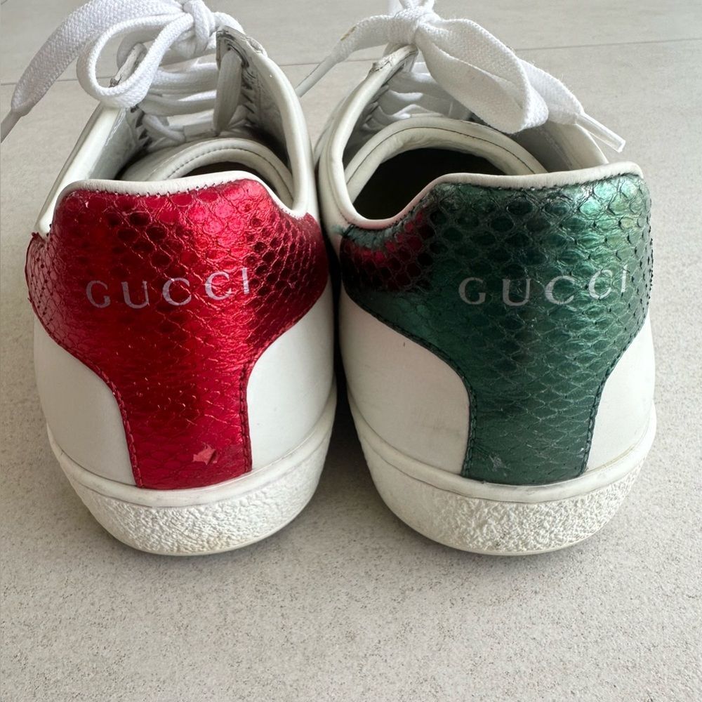 Gucci White Leather Embroidered Ladybug And Pineapple Ace Sneakers Size 36.5 - Picture 6 of 15